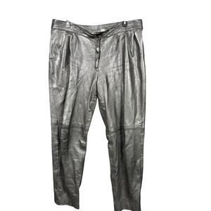 Vintage Leather Pants Womens 22 Tapered High Rise Real Leather Moto Rock 80s